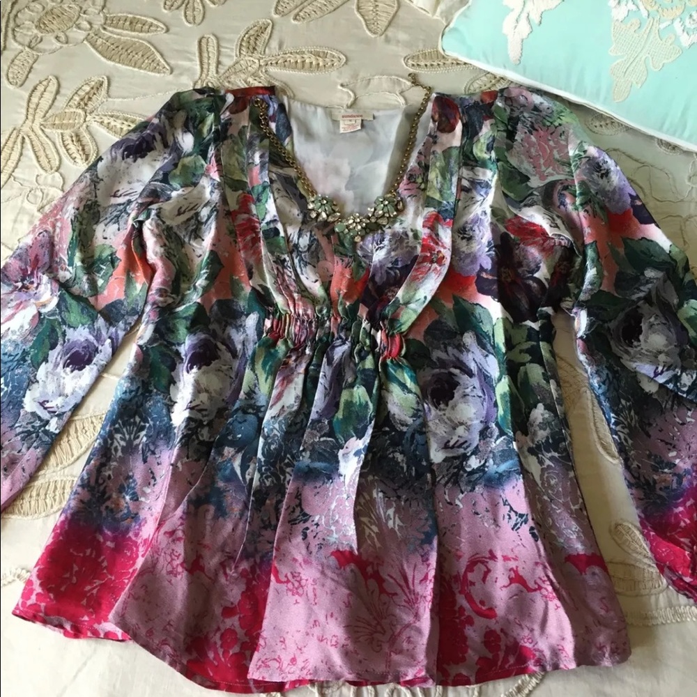 Sundance Catalog $138 M sugar plum garden blouse floral silk top long sleeve - Picture 5 of 6